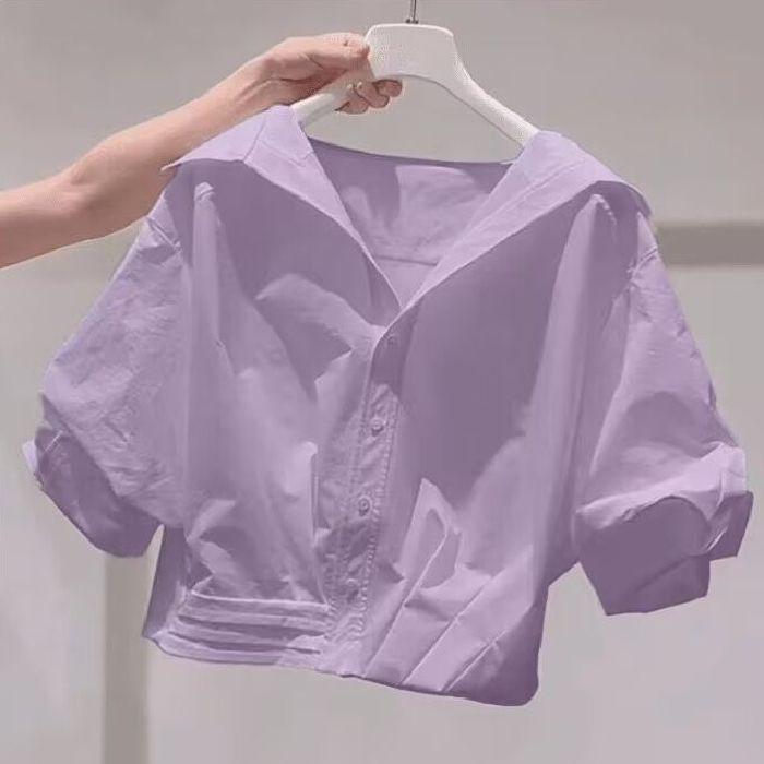 Elegant White Polo Shirt For Women With Stretch Fabric Short Sleeve Summer Top