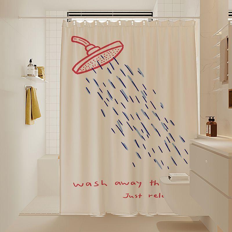 Korean Style Bathroom Shower Curtain Partition Anti-Mold Set No-Drill Waterproof Fabric Dry Wet Separation Bath Curtain