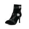  short boots round head thin heel high heel belt buckle metal trim  and ankle boots and ankle boots high heel short boots