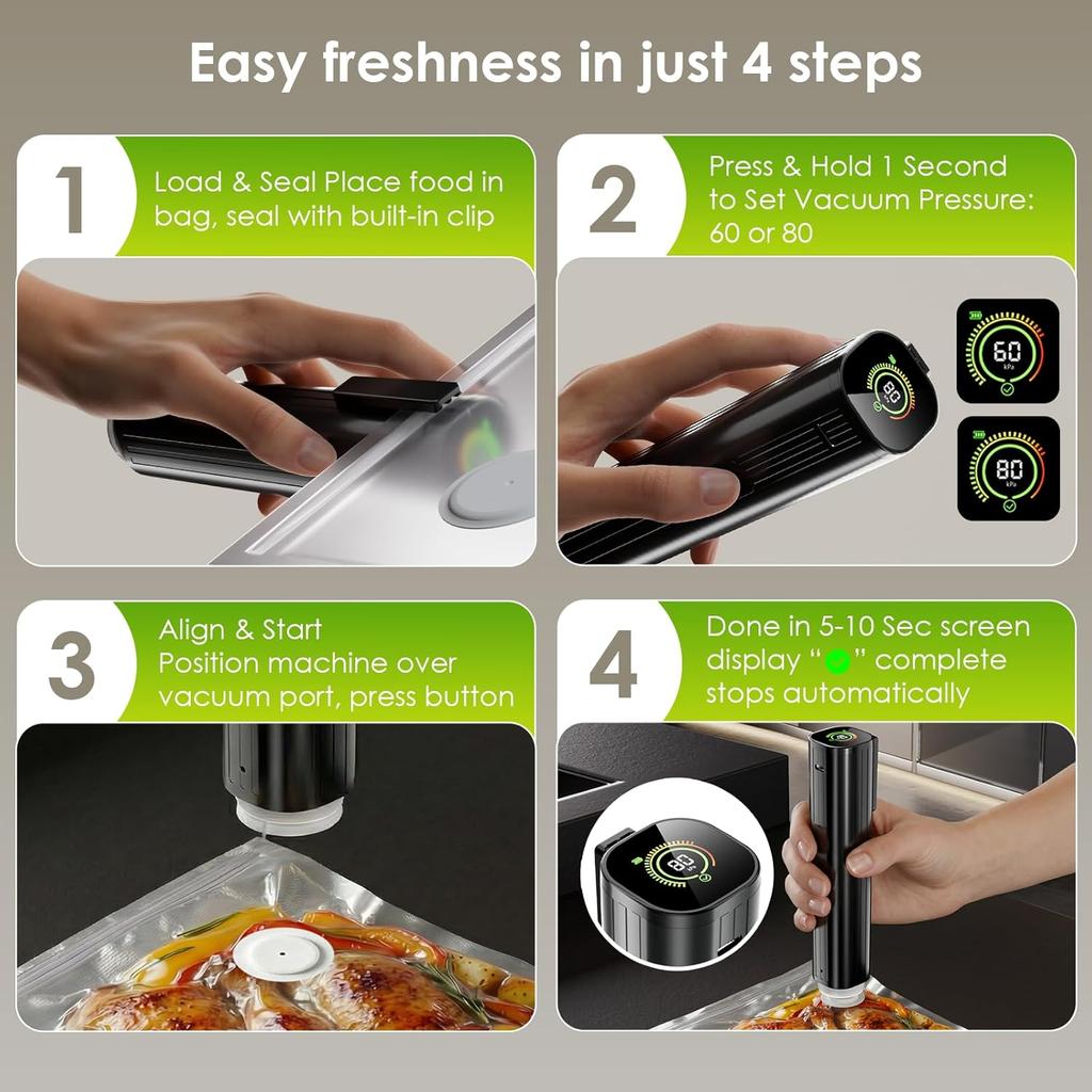 Sealer, Portable handheld Vacuum Vacuum Bags, Portable Food Sealer, With LED pressure display