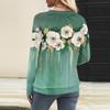 Women's Casual Fashion V-Neck Raglan Pleated Floral Print Long Sleeve Top