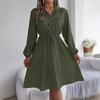 Casual Lace Up Waist Long Sleeve Solid A Line Shirt Dress For Women