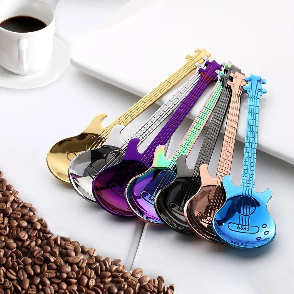 Musical Cutlery Guitar Shaped Coffee Spoon Metallic Stainless Steel Stirring Teaspoon Creative Dessert Ice Cream Scoop  Tools