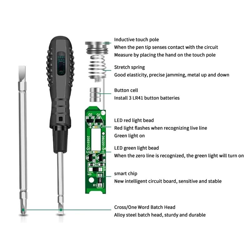 2 In1 Induction Electric Pen Multi-Purpose Heavy Duty Test Pen Magnetic Screwdriver With Double Color Light Voltmeter Power