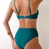 New Solid Color Sexy Wrinkled Splicing Hollow Split Swimsuit Suit Women