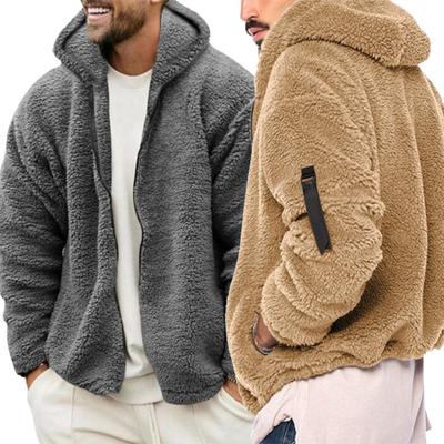 Jachetă pentru bărbați, toamnă, iarnă, cu două fețe, fleece, caldă, largi, cu glugă, jachetă de vânt ocazională, cu fermoar, jachete sport cu glugă