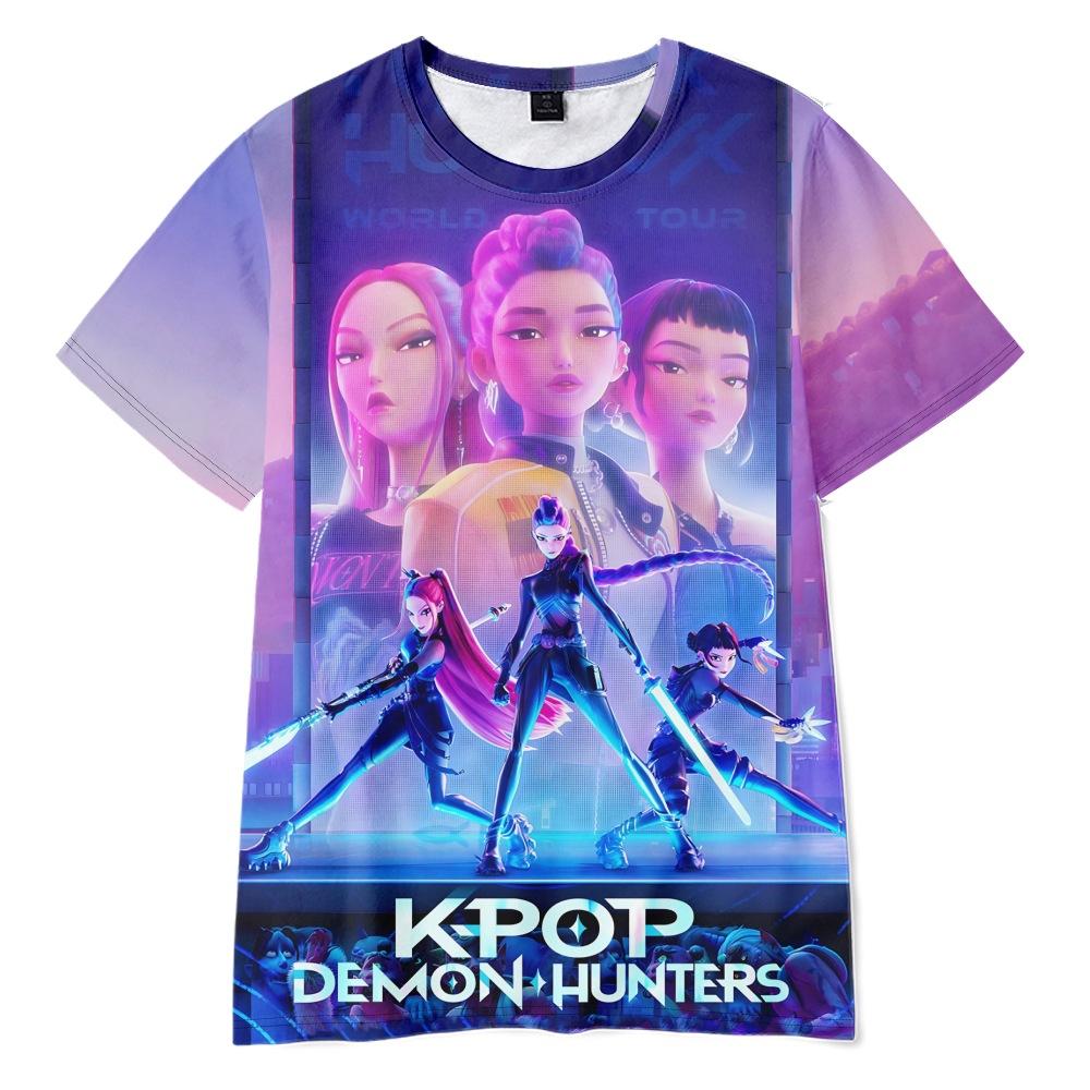 3D Neuer Film K-POP Dämonen jagende Girlgroup Bedrucktes Kurzarm-T-Shirt Bedrucktes Erwachsenen-Kinder-Sommer