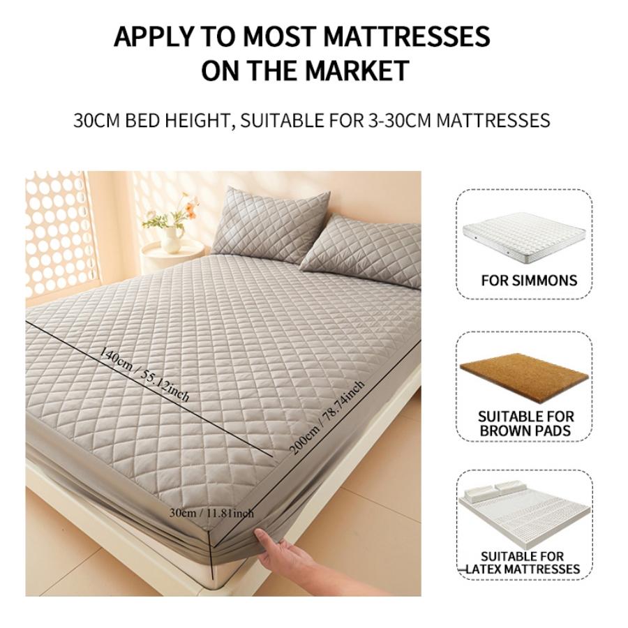 Waterproof Fitted Bed Sheet with 360 Elastic Band Quilted Mattress Protector Cover for Single Double King Queen Size Bedsheet