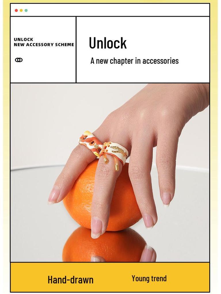 YOK Dopamine Style Color Block Fluid Shape Handmade Drip Oil Ring - Women's Jewelry