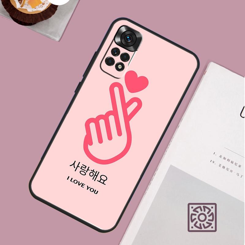 Cute Korean Saranghae I Love You Case For Xiaomi Redmi Note 14 Pro 13 12 11 10 15 Pro Plus Redmi 15C 15 14C 13C 10C 12C Cover