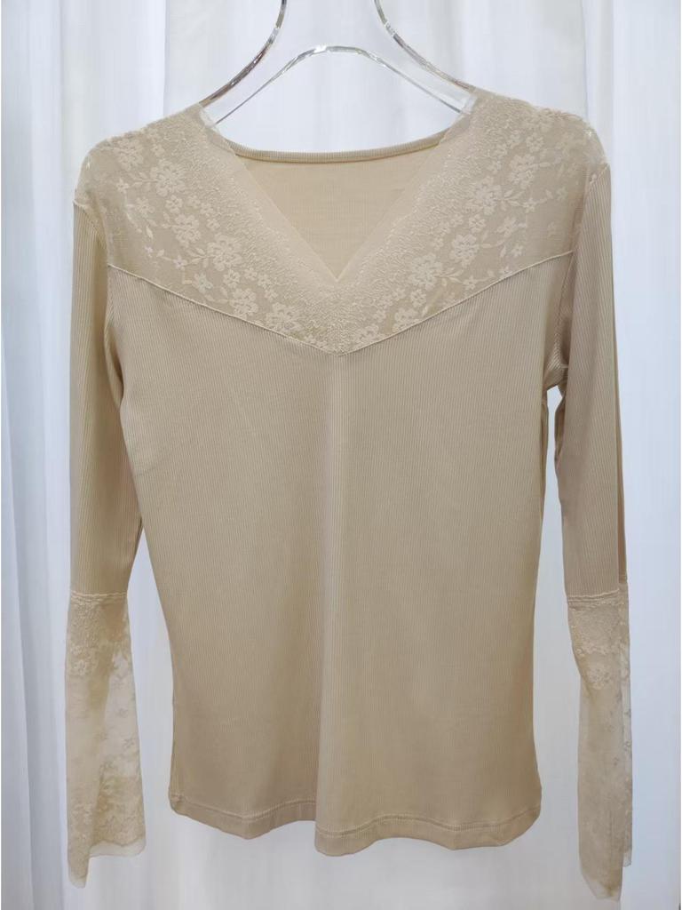 966 Sexy Lace Long Sleeve Mesh Top - Soft, Comfortable, and Skin-Friendly Women's Base Layer for Autumn/Winter.