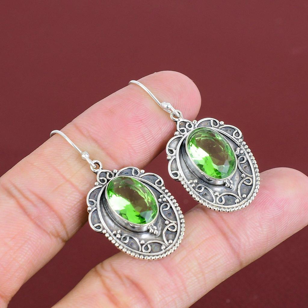 Faceted Green Amethyst Earring Real Gemstone Earrings 925 Sterling Silver Earring Handmade Jewelry Vintage Dangle Earring Anniversary Gifts