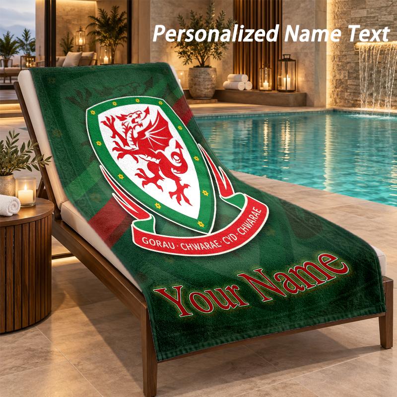 Custom Text Wales Rugby Print Beach Towel Large Towel For Home Bathroom Beach