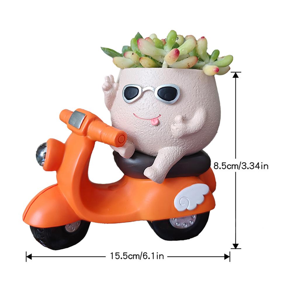 

Декоративный настольный горшок для растений с изображением мотоцикла, маленькое кашпо с изображением головы человека, смоляное кашпо для суккулентов, вентиляция, зеленое растение, орнамент