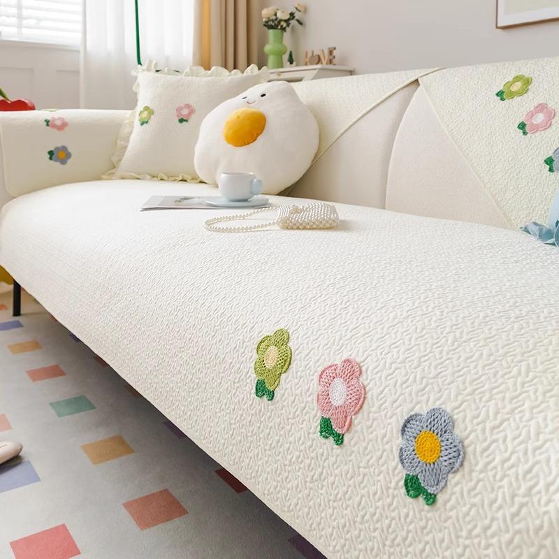 

Sofa cushion universal in all seasons 2025 new washed cotton cream wind fixed non-slip straight row sofa cushion 70*70cm