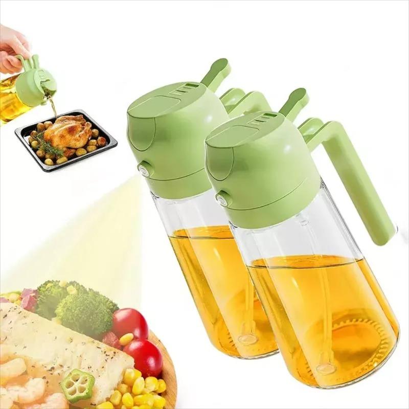2-in-1 Glass Oil Dispenser and Sprayer Family Kitchen Air Fryer Spray Camping Barbecue Cooking Oil Sprayer 470ml Premium PP Bottle