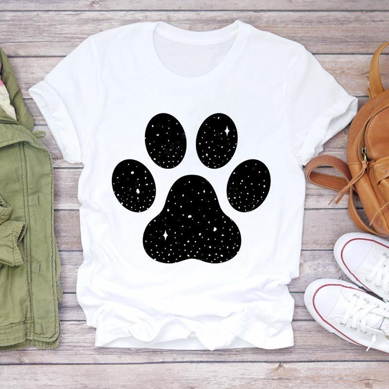 Women Printing Short Sleeve T-shirt  Paw Dog Pet  Casual Fashion Clothes  T Tee Top Print  Female Clothing Graphic T-shirt