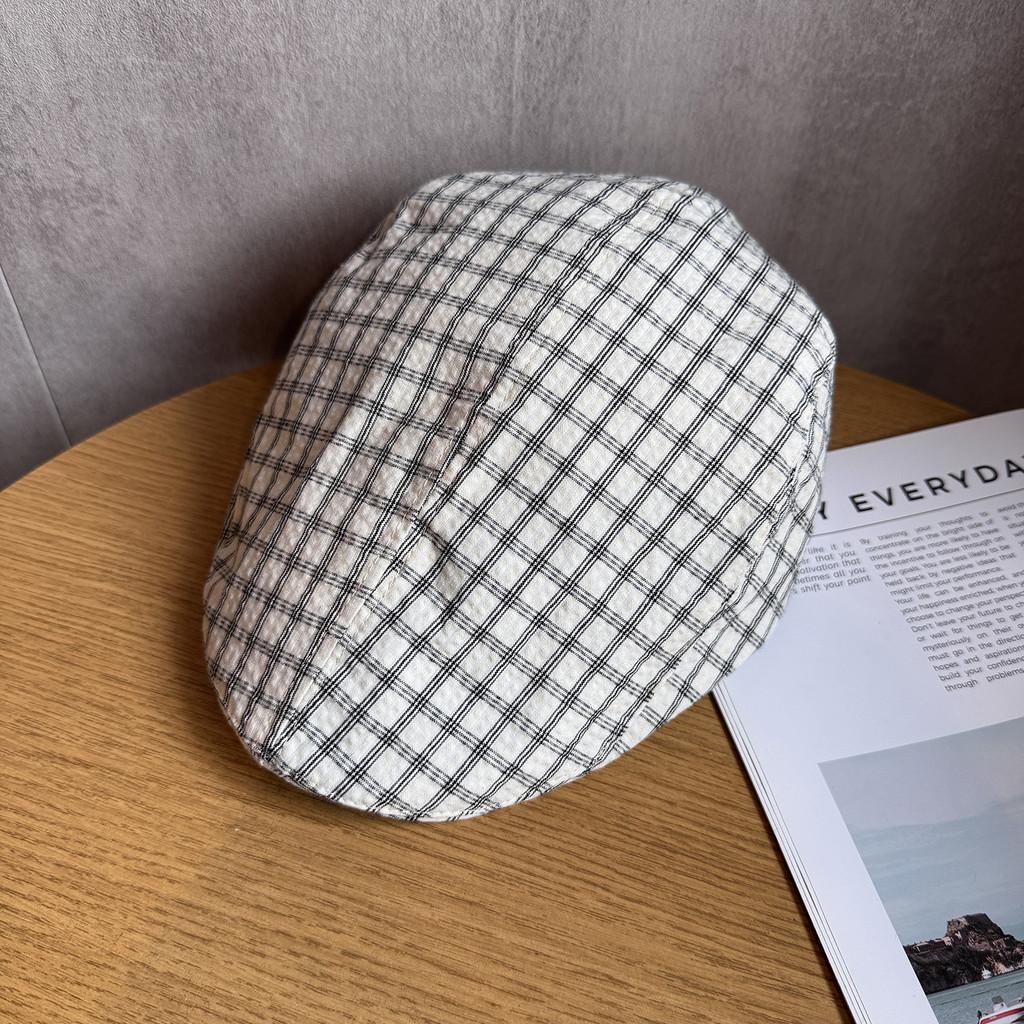 Vintage Japanese Plaid Newsboy Cap With Breathable Cotton For Casual Summer And Autumn Wear