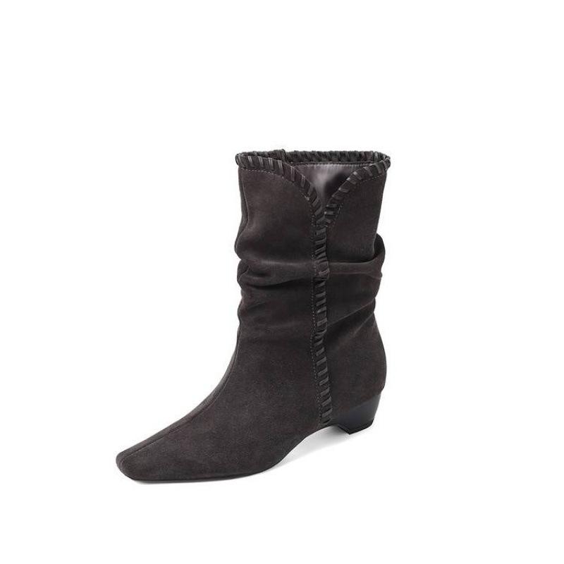 Autumn and winter women's Martin boots leather large size women's boots medium heel non-slip rubber sole sleeve new versatile medium boots