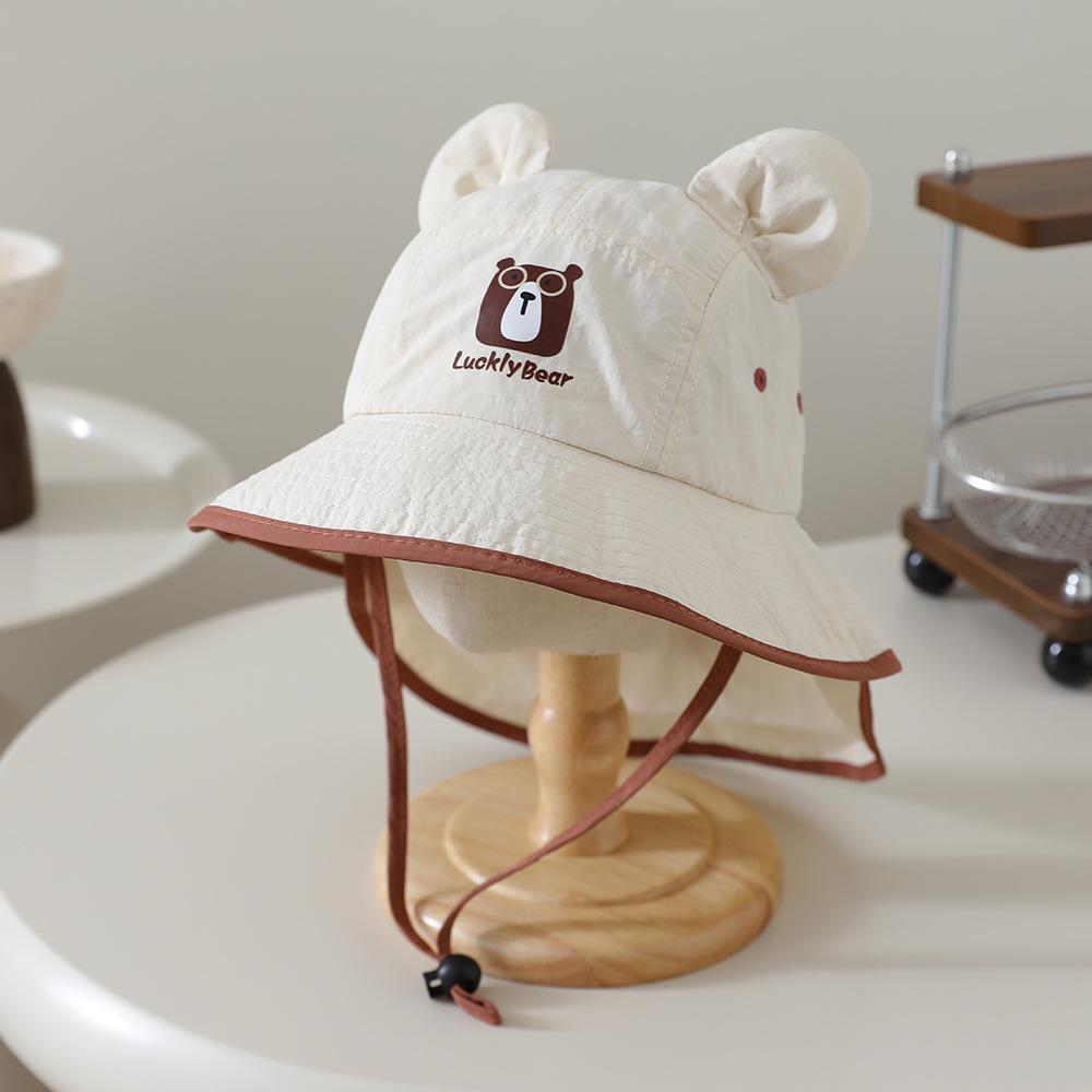 Kids' Summer Wide Brim Bucket Hat - Little Bear Design, Breathable, Quick-Dry Sun Protection for Boys & Girls