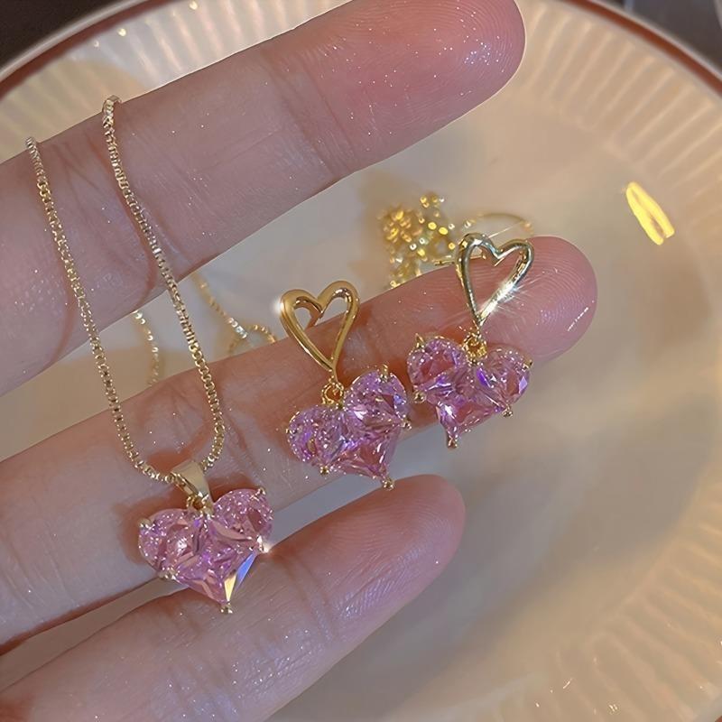 3pcs Y2K Heart Jewelry Set, Stud Earrings & Layered Necklace, Daily & Party Wear, Ideal Valentine's Gift