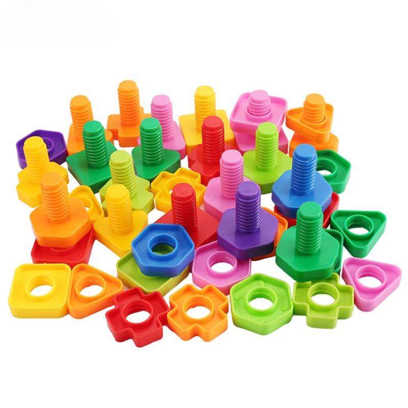 10/20 PCS Set of Plastic Assembly Screw Building Blocks for Children, Montessori Shape and Color Recognition Educational Toys