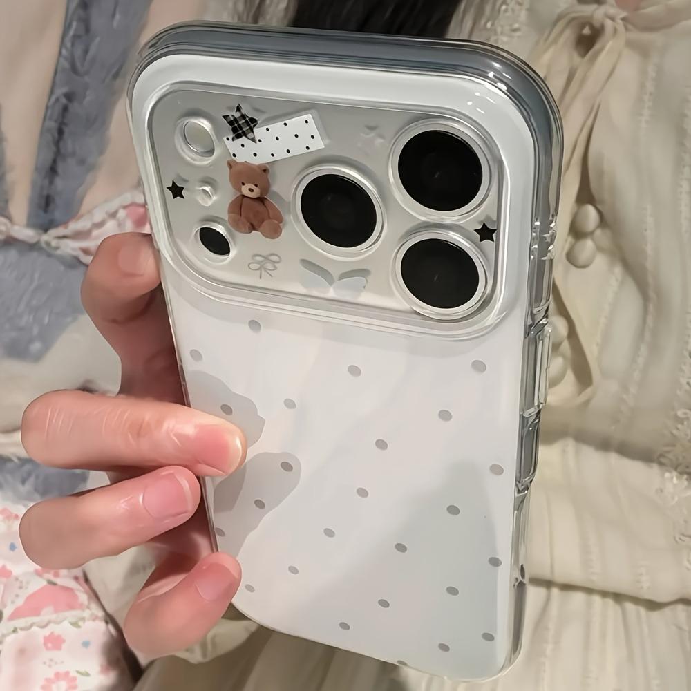 Cute Polka Dots Bear Star Pattern Phone Case For iPhone 17 16 15 14 13 12 11 Pro Max Stylish Minimalist Protection Back Cover