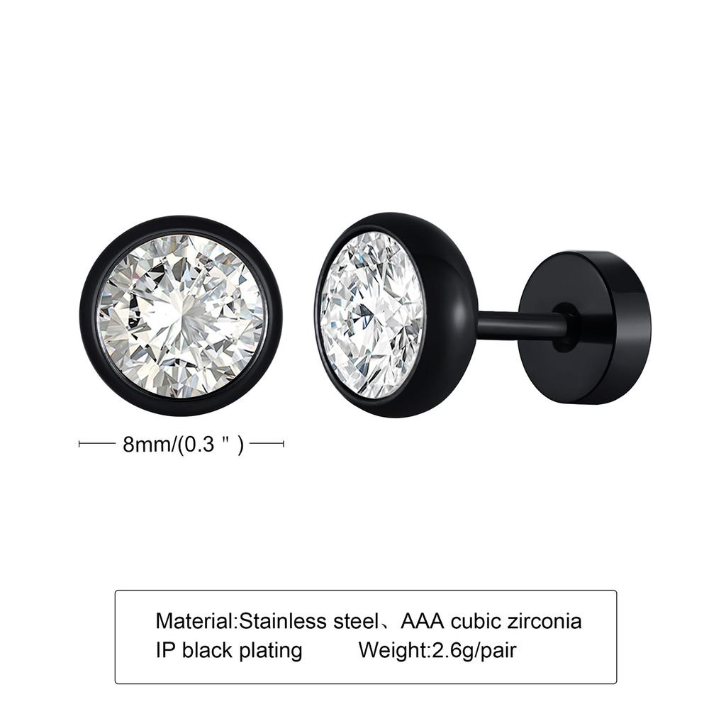 Round CZ Stud Earrings, Screw back Cz Studs, Sleeper Cz Studs, Unisex Jewelry