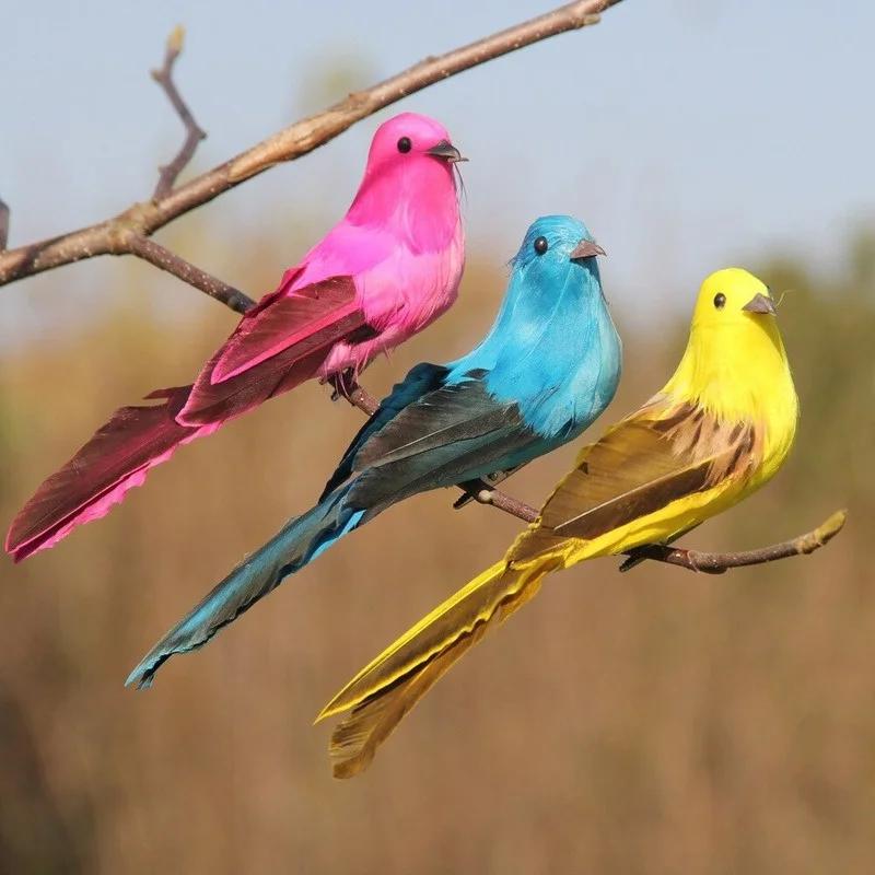 Garden Decoration Colorful Feathered Birds Simulation Birds Garden Tree Branches Decoration Props Foam-bird Feather Bird Decor