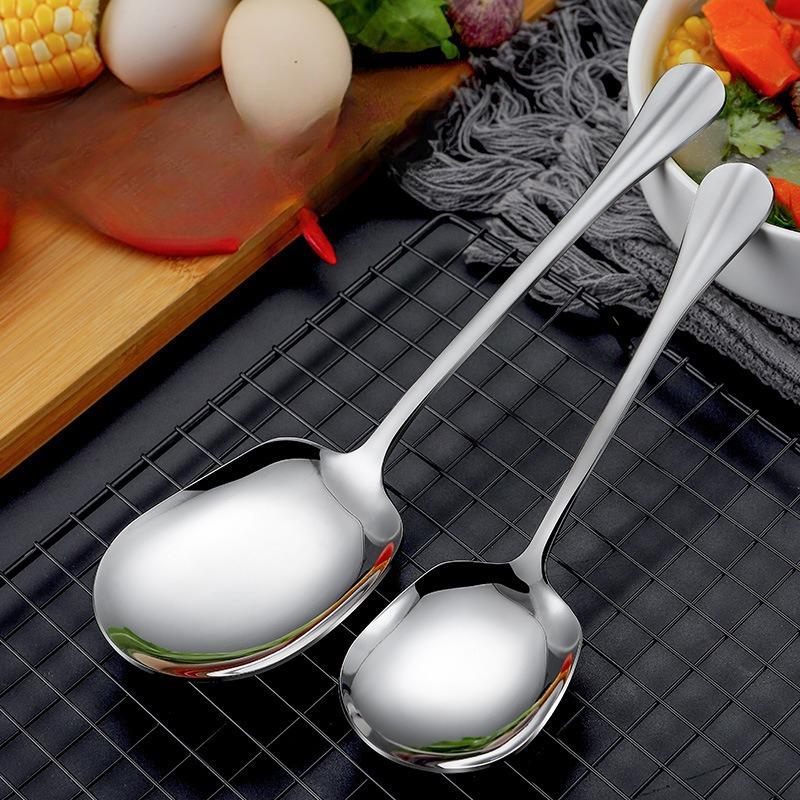 Large Stainless Steel Round Spoon, Extended Handle To Prevent Scalding, Thick And Durable Kitchen Cooking Utensils
