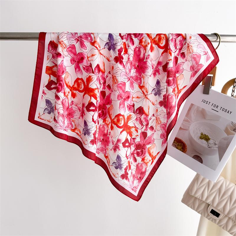 New Fashion Luxury Printed Square Scarves Women's Silk Floral Bandana Small Neckties Hairbands Bags Foulard Shawl