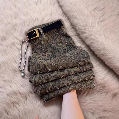 Leopard Print High Waist Slim Jeans for Women's Street Wear 2025 Spring and Autumn Vintage Casual Straight Pants