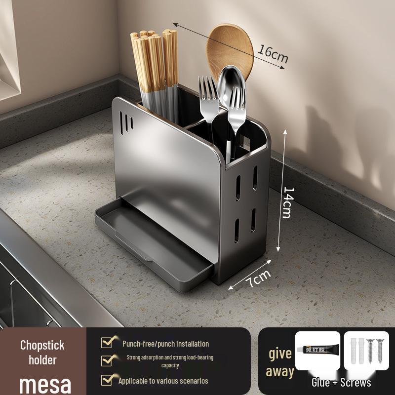 No-Drill Wall-Mounted Kitchen Storage Rack: Multifunctional Holder for Knives, Chopsticks, Pot Lids, and Seasoning Condiments