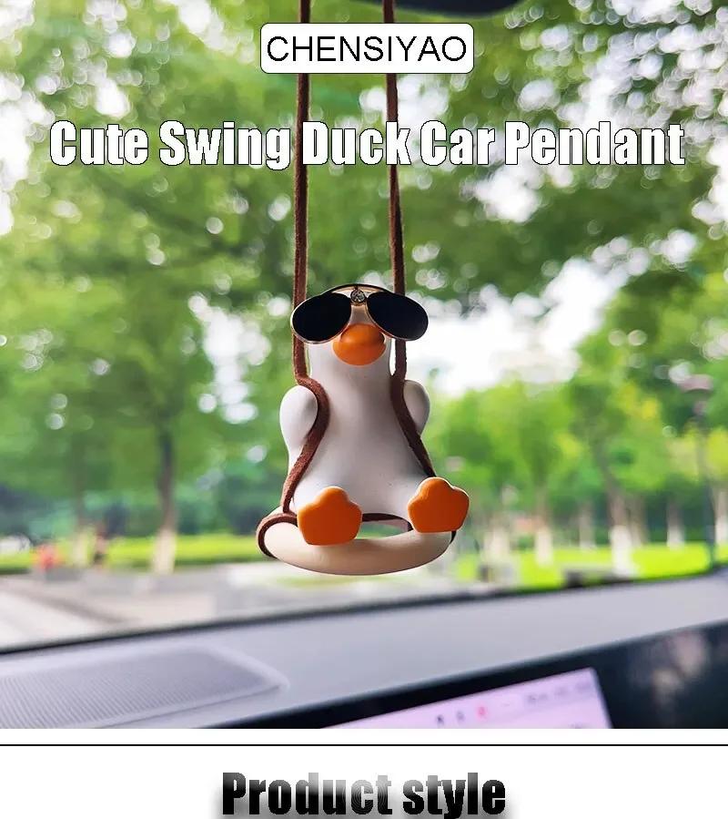 Swing Duck Rearview Mirror Pendant – Cute Anime Gypsum Car Interior Decoration Ornament for Vehicle Styling