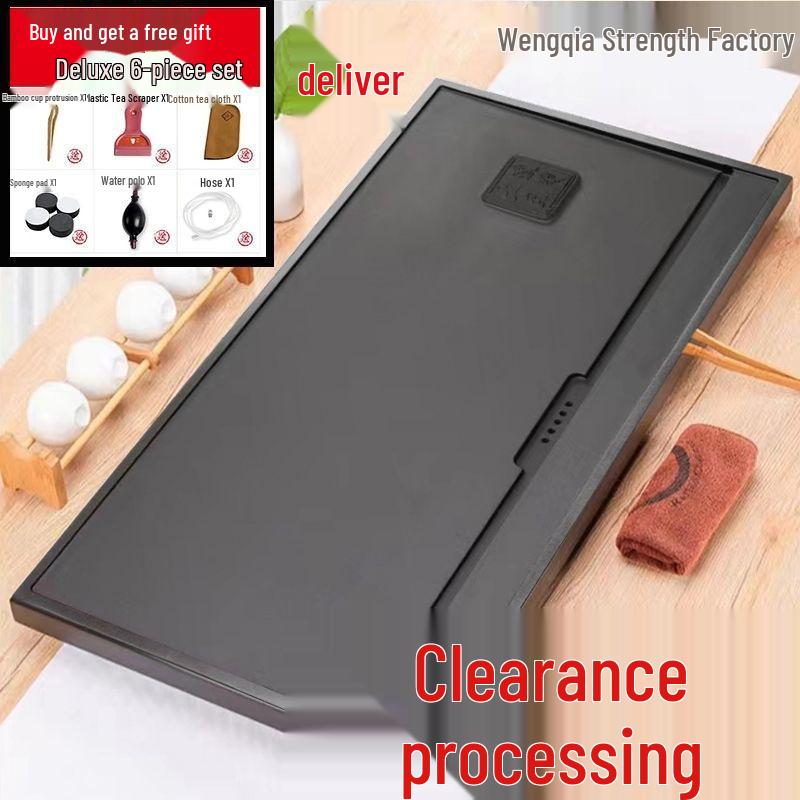 Black Gold Slate Tea Tray with Drainage - Simple Embedded Design