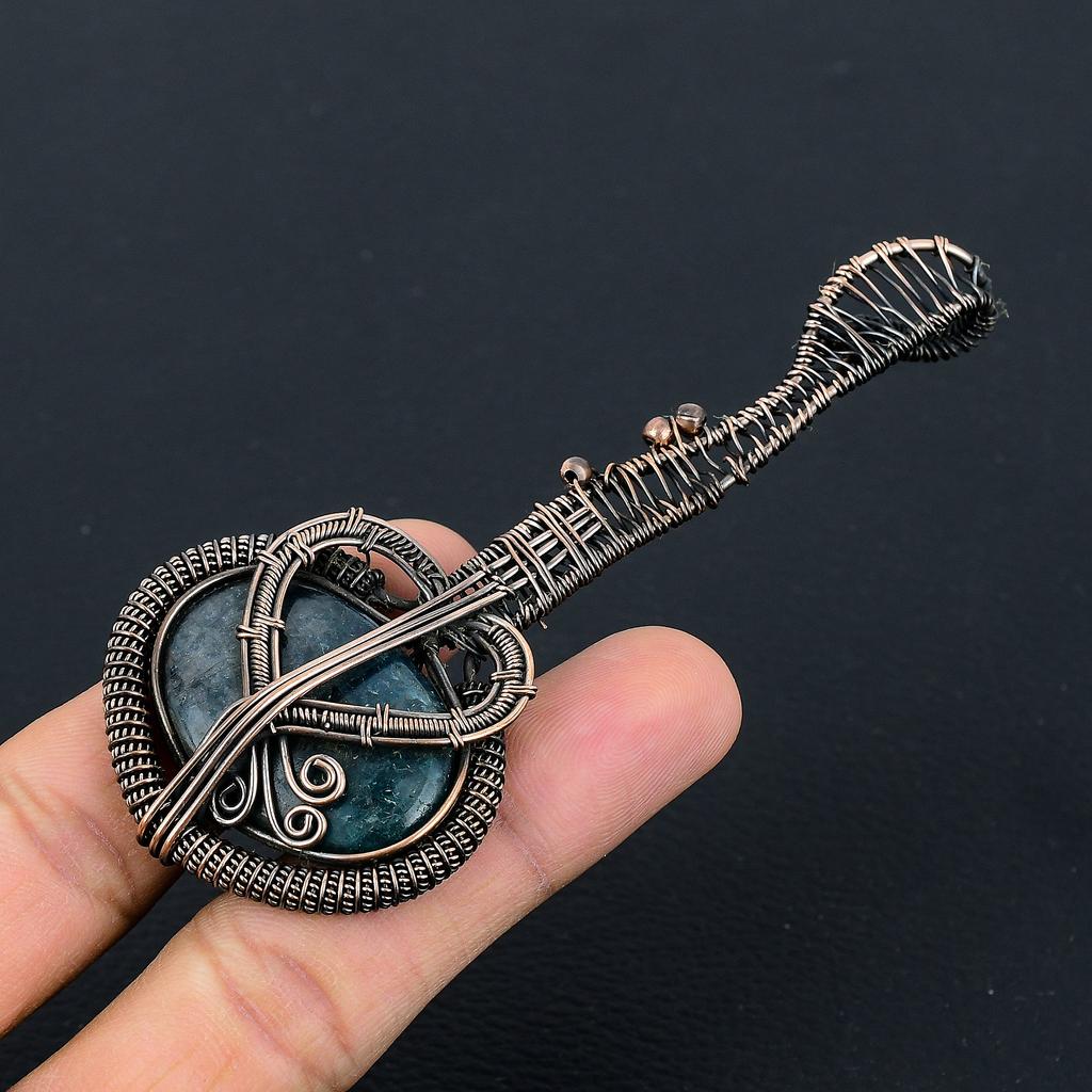 Crisocola Envolvimento de Fio de Cobre Feito à Mão Pingente de Guitarra 3.1 F2N11