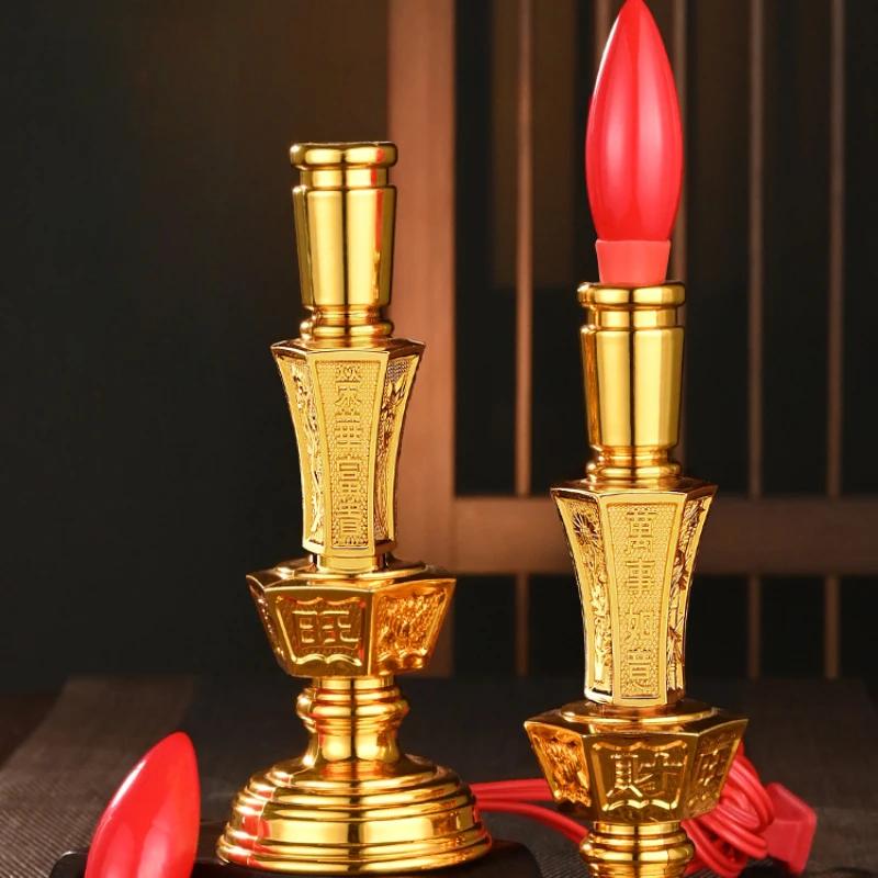 2pcs Plastic Power Simulated Candlestick Buddhist Utensils Home Decoration Buddhist Temple Worship Pray for Auspiciousness