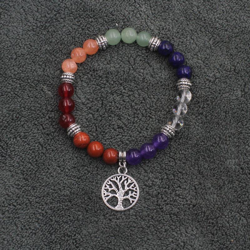 

Браслет для йоги ручной работы из тигрового глаза и лавового камня с подвеской «Дерево жизни»