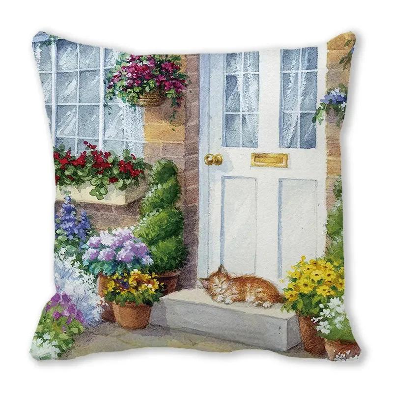 Home Decor Spring/Summer Pillowcase Animal Cat Dog Duck Sheep Print Cushion Cover Sofa Polyester  Funda De Almohada