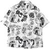Aspersio Short Sleeve Aloha Top with Ora Slightly White Men's Shirt, All-Over Print, Stylish, Open-Collar Skull, Button-Down, Pineapple, Hibiscus,