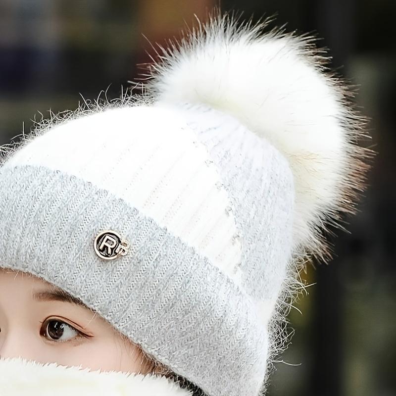 Hat and Scarf Set for Women, Autumn-Winter Warm Fleece Hat, Fashionable Winter Cycling Windproof Cold-Proof Cap