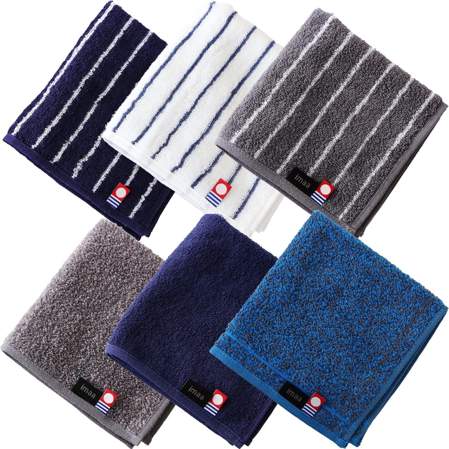 Imabari Certified imaa Hand Towel 6-Piece Set Business Commuting Gym High Absorbency Quick Dry 100 Cotton Made Japan 25cm Vacuum Compressed Pack 6