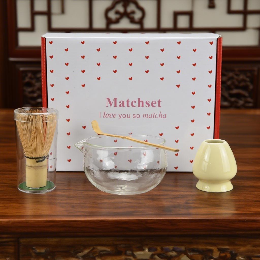 4PCS/Set Japanese-style Matcha Glass Bowl , Spoon, Tea Whisk, Perfect Gift For Ceremony, Traditional Decoration