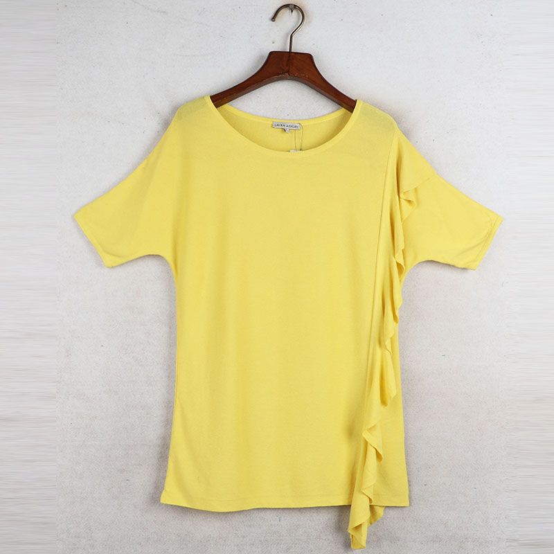 Sunshine House Summer New Arrival Export European and American Women's Clothing Round Neck Short Sleeve Knitwear Thin Top