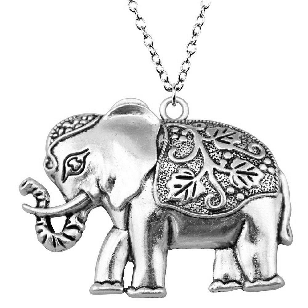 Elephant Head Pendant Necklace Lucky Boho Tribal Style Jewelry 45cm or 70cm Long Chain