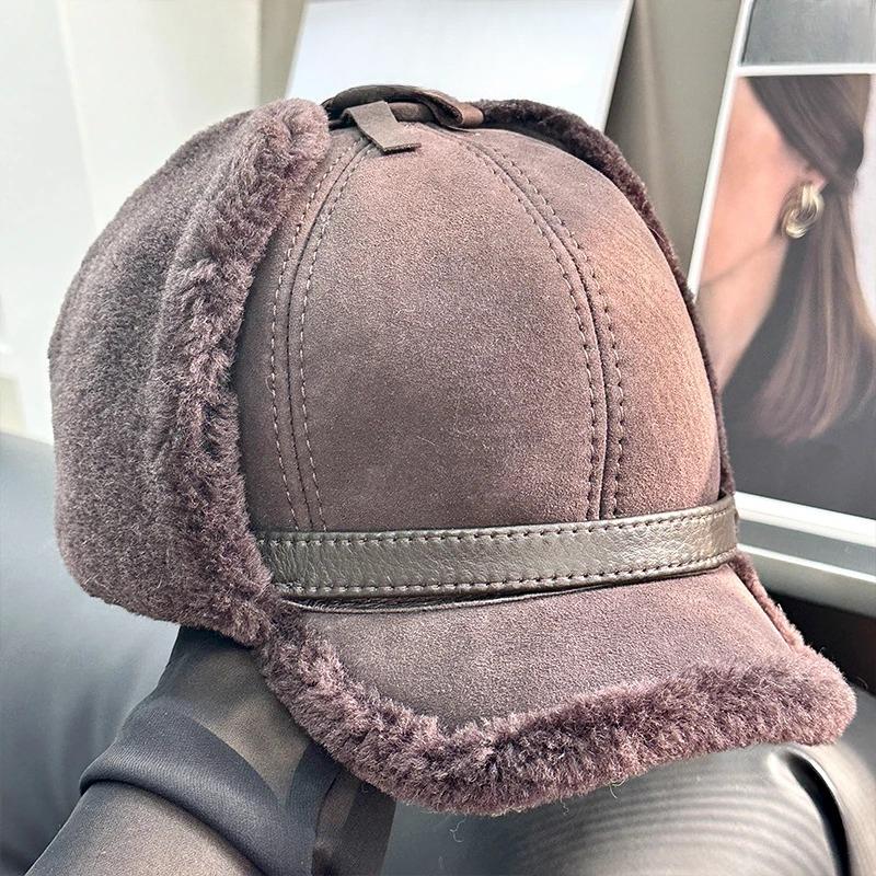 Women Fur Lamb Wool Warm Thick Earflaps Bomber Hats Girls Fur Baseball Cap Russian Unisex Hight Quality Hat Winter Leather Hat