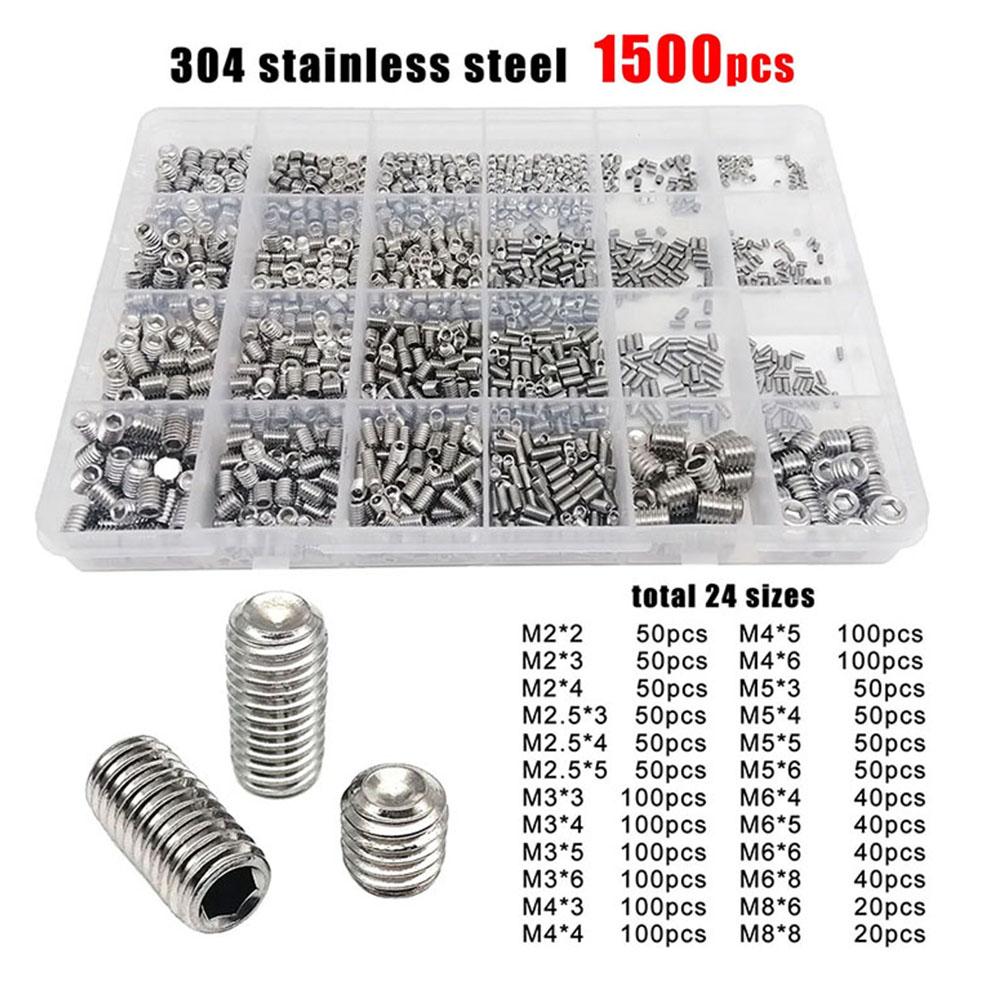 500/1500 Stück M2-M8 DIN916 304 Edelstahl Schwarz Sechskant Innensechskant Maschinen Elektronik Reparatur Spitze Bolzen Madenschrauben Set Kit Box