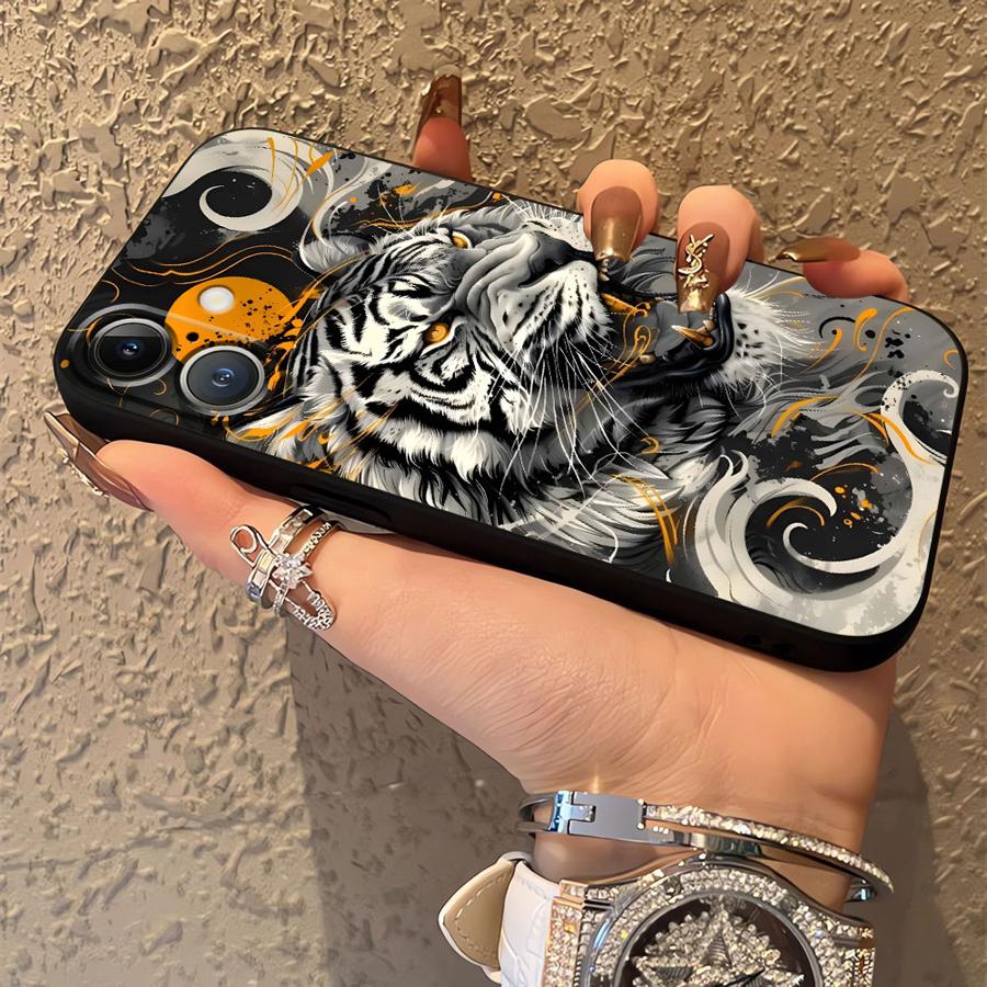 Funda Phone Cover Case for Apple iPhone 17 Pro Max 16 13 14 XR XS MAX 15 Pro 7 8 11 12 Air Cool Silver Tiger