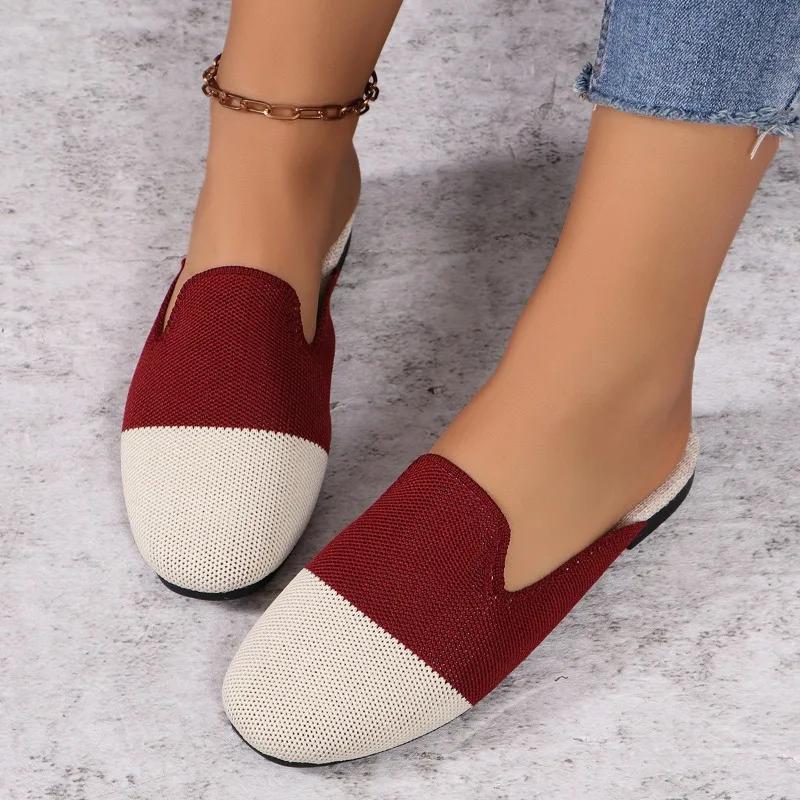 

Обувь женская 2024 года, горячая распродажа, закрытый носок, женские тапочки, повседневные тапочки больших размеров, женские разноцветные туфли на плоской подошве с сеткой 42 вино красного