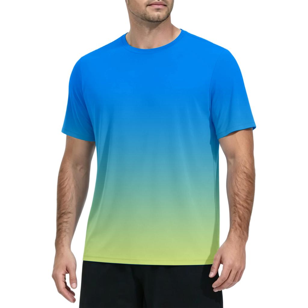 Men's Summer Quick Dry Short Sleeve T-Shirt Gradient Print Lightweight Fitness Athletic Top for Outdoor Sports